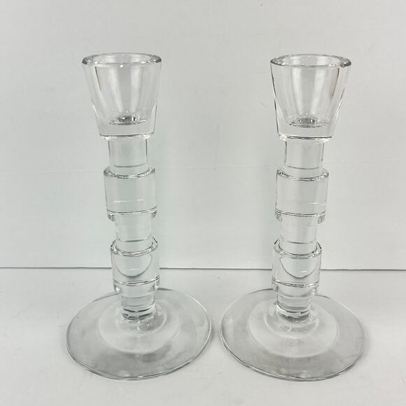 Pair of Calvin Klein Geometric Crystal Glass Candle Stick Holders - Picture 1 of 6